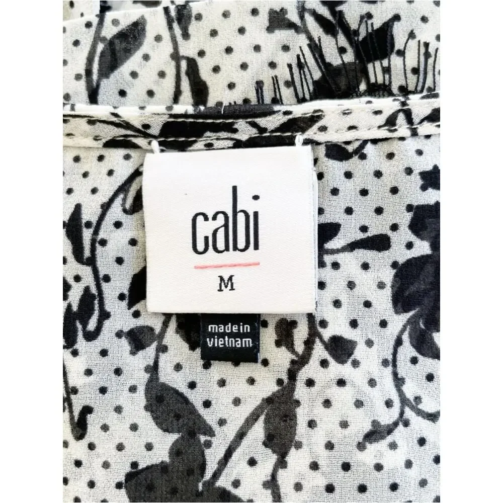 CAbi Black & White Floral Ruffle Tiered Tank Size Medium LIKE NEW